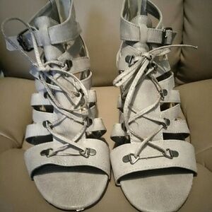 Grey lace up sandals with 3” heel